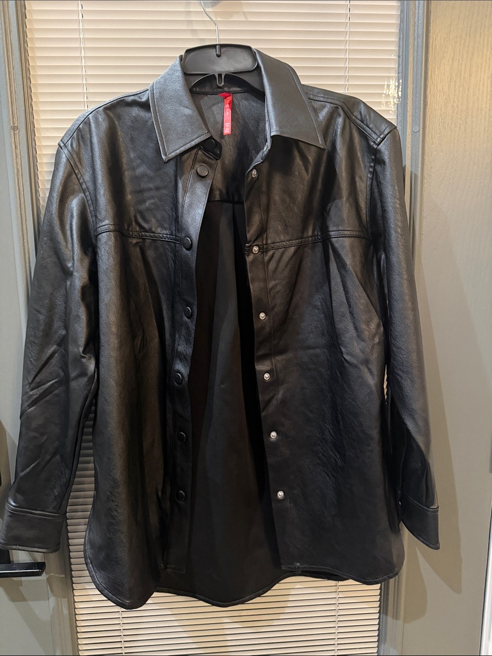 SPANX Black Leather Lightweight Shirt Jacket